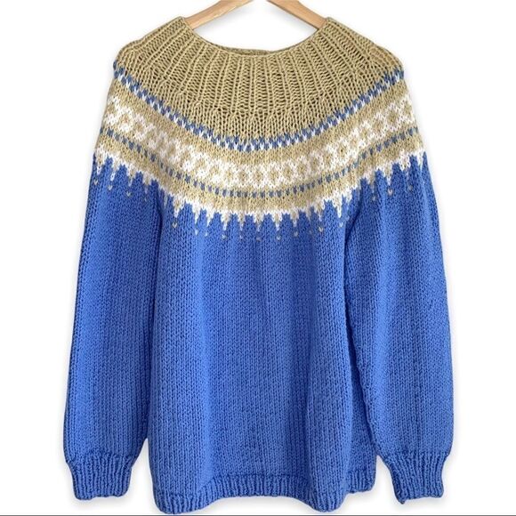Hand KnitĀ š§¶ 100% CottonāFishermanās Fair IsleāSweater - Picture 1 of 8